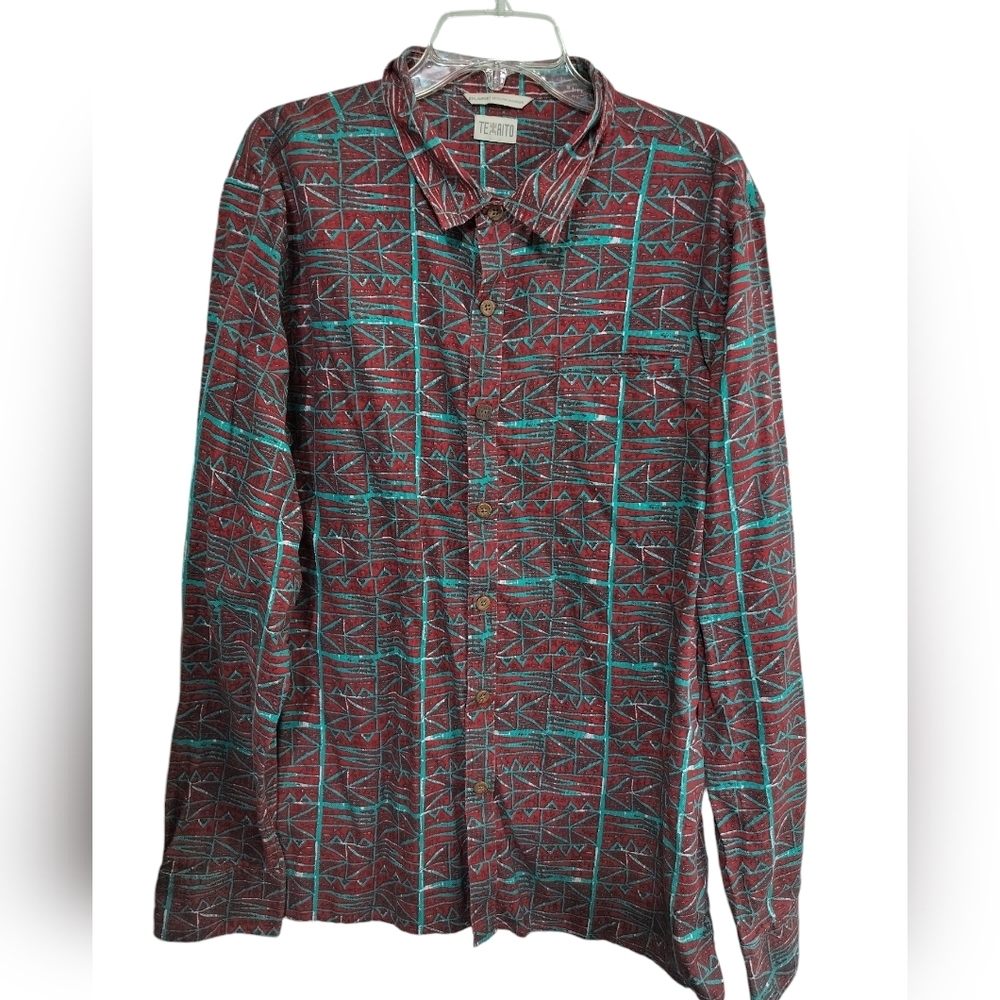M442) Te Aito Men's Tribal Hawaiian Print Button Down Long Sleeve Shirt Size 2XL